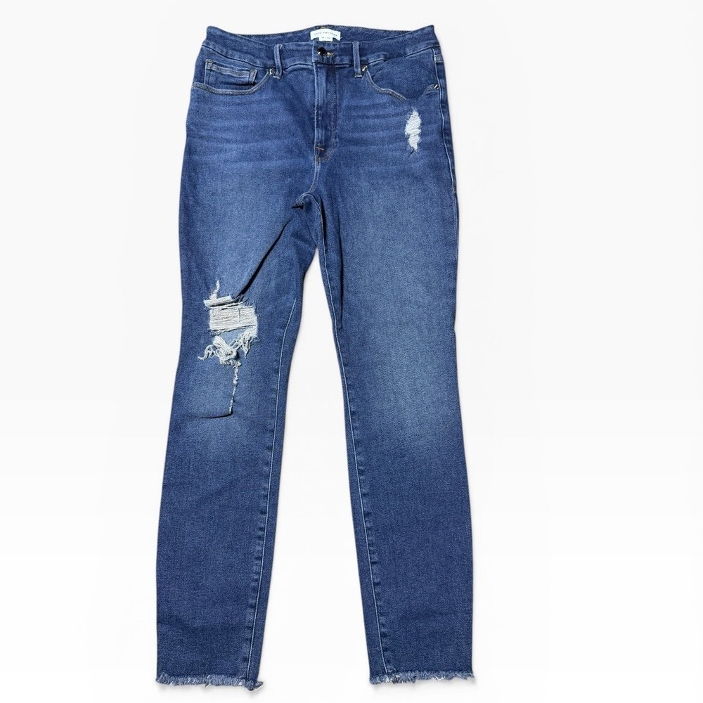 Good American Goodโ Legs Ankle Skinny Jeans Distressed Raw Hem Blue 10/30 Sassy